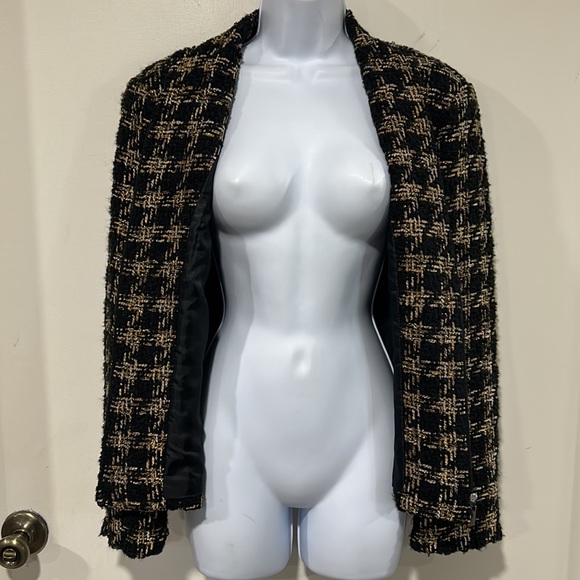 Talbots Black Tan & Gold Herringbone Full Zip Jacket Size 8 - Picture 5 of 8